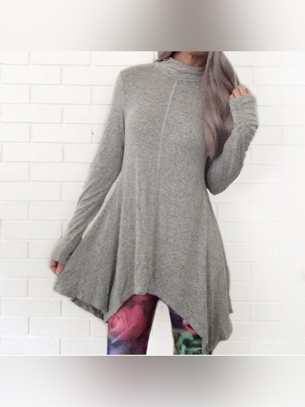 Cupio Tan Sharkbite Hem Mockneck Long Sleeve Tunic Top